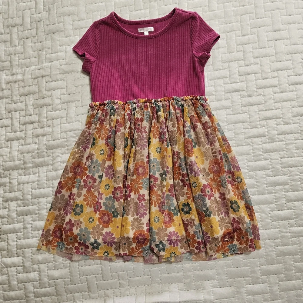 Girls Solid And Floral Tahari Dress Size 5t - Picture 2 of 5